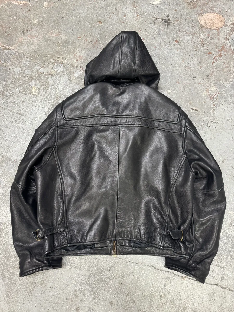 1990s Redskins Cropfit Naval Combat Bomber Leather Jacket - Image 2
