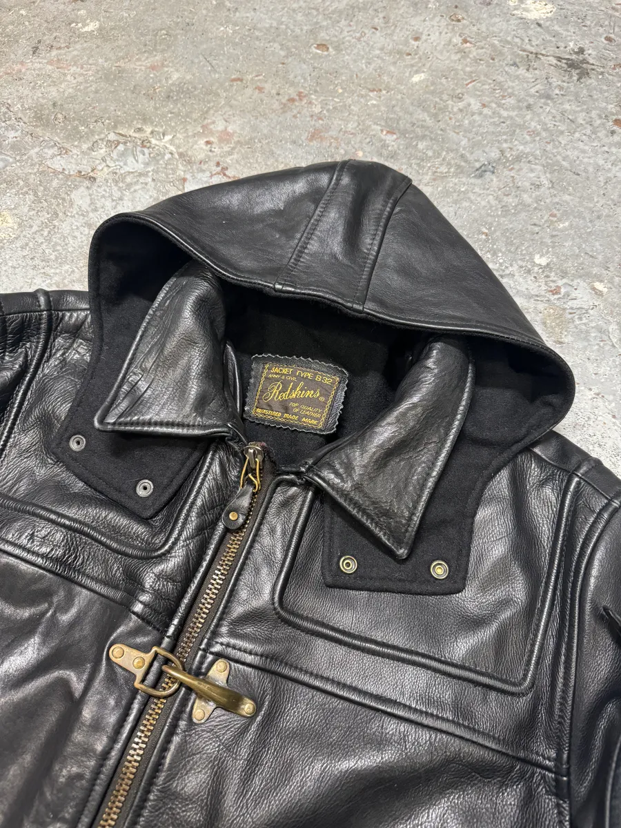 1990s Redskins Cropfit Naval Combat Bomber Leather Jacket - Image 8