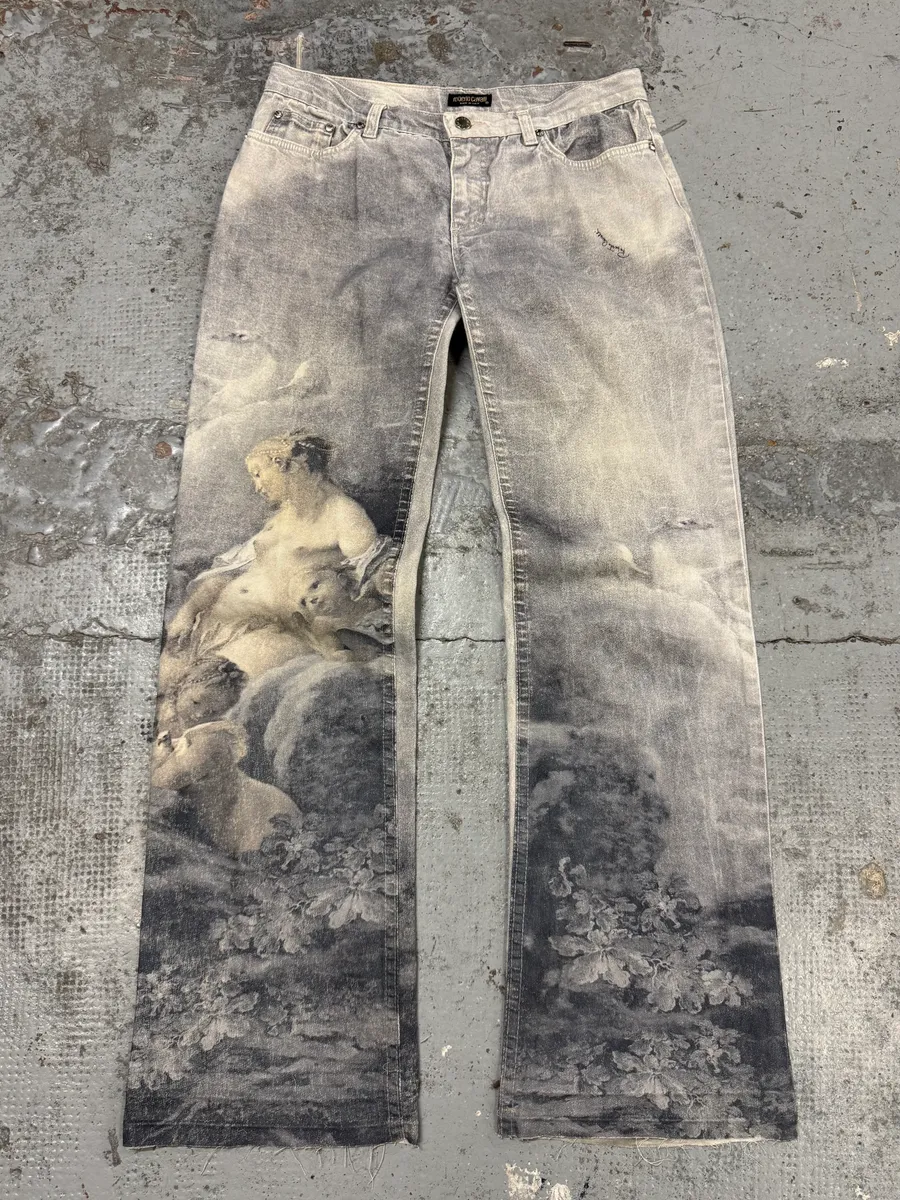 1990s Roberto Cavalli Angels Renaissance Grey Pants