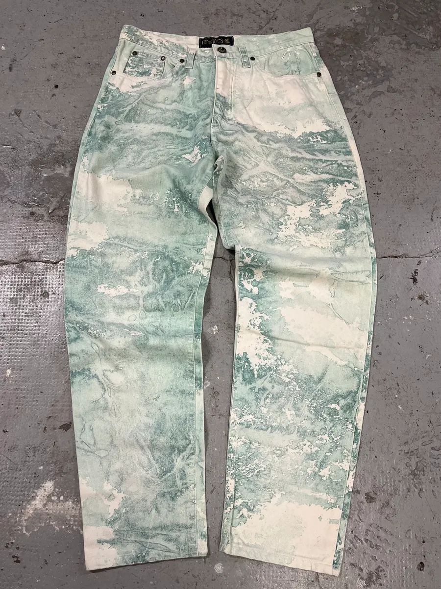 1990s Roberto Cavalli Aqua Green White Pants