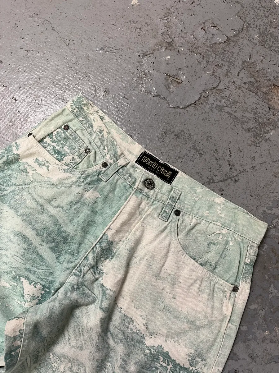 1990s Roberto Cavalli Aqua Green White Pants - Image 7