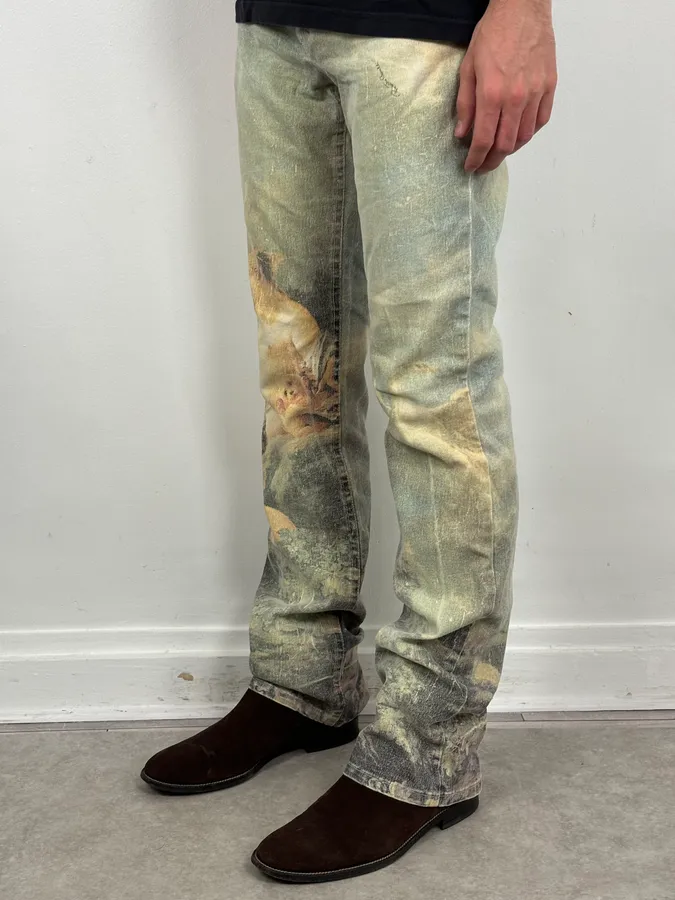 1990s Roberto Cavalli Art « Venus Fade » Denim Flare Jeans - Image 3