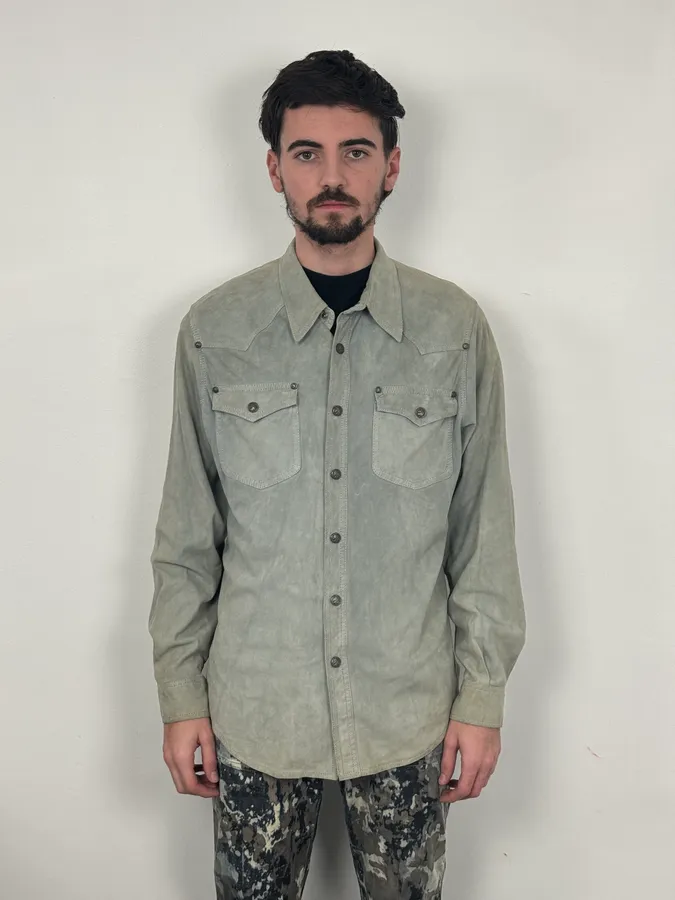 1990s Roberto Cavalli Baby Grey Suede Leather Shirt - Image 2
