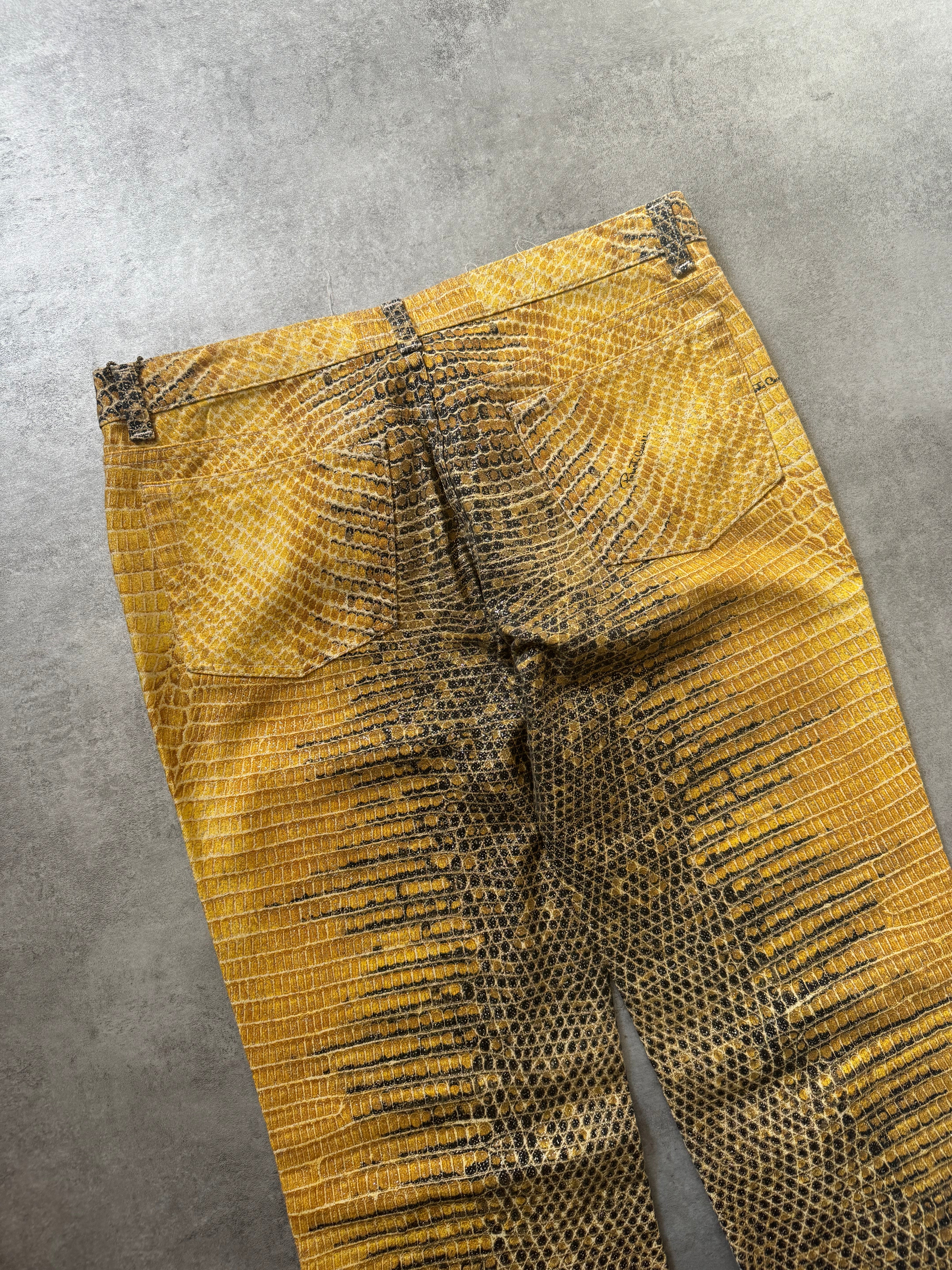1990s Roberto Cavalli Bees Yellow Scales Pants (M) - Image 11