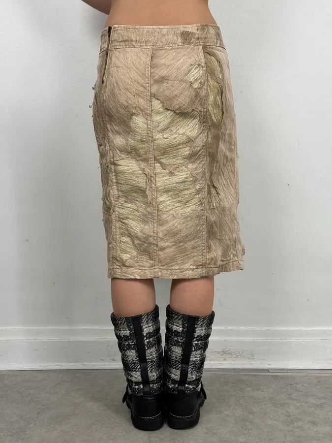 FW2001 Roberto Cavalli Beige Denim Destructured Leopard Skirt - Image 3