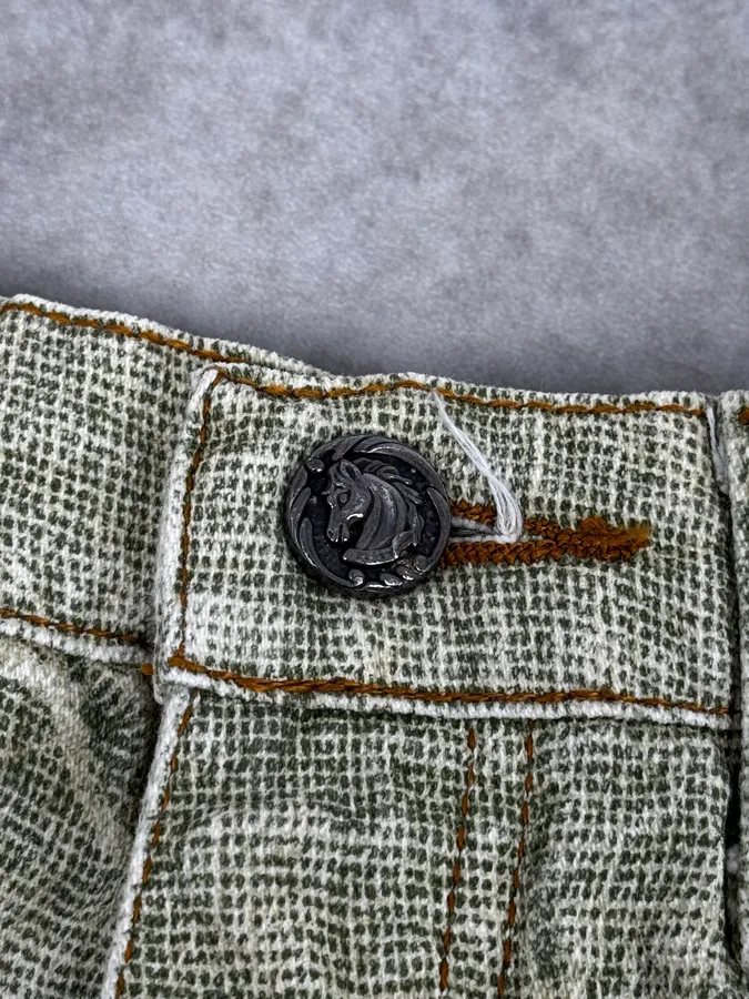 1990s Roberto Cavalli Green Distressed Net Trompe L’Oeil Pants - Image 10