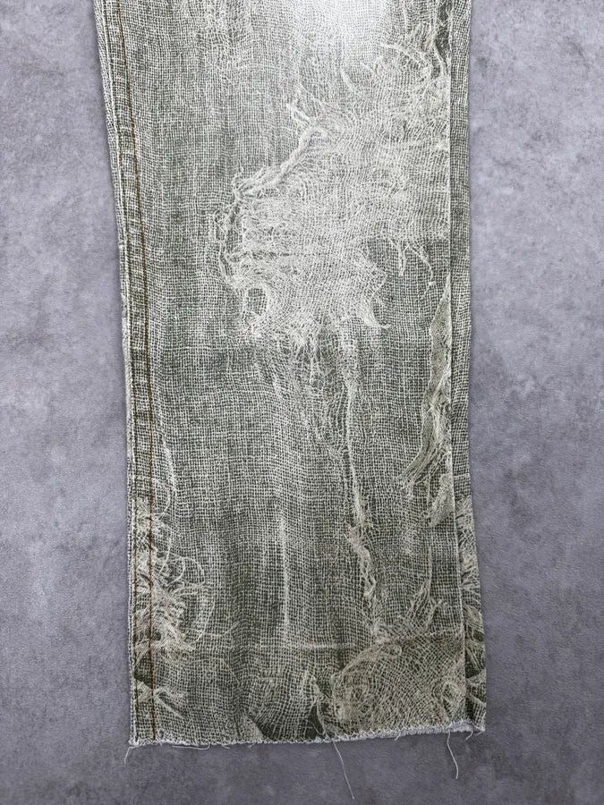1990s Roberto Cavalli Green Distressed Net Trompe L’Oeil Pants - Image 8