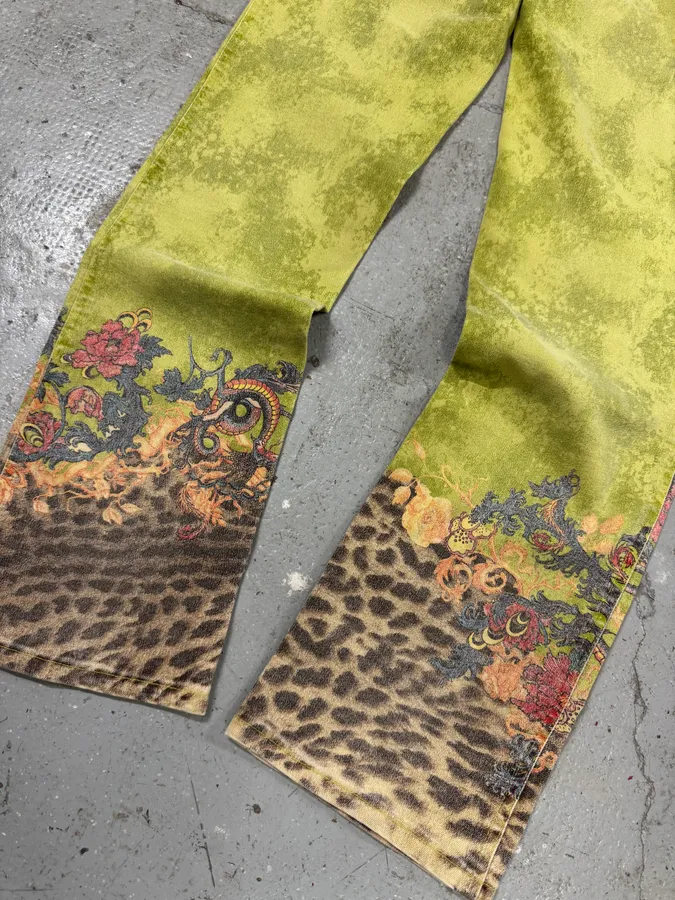 1990s Roberto Cavalli Green Garden Fantasy Flowers Pants - Image 7