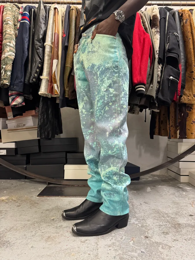1990s Roberto Cavalli Green Waves Pants - Image 3