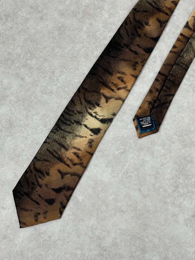 1990s Roberto Cavalli Khaki Silk Animal Print TIE - Image 3