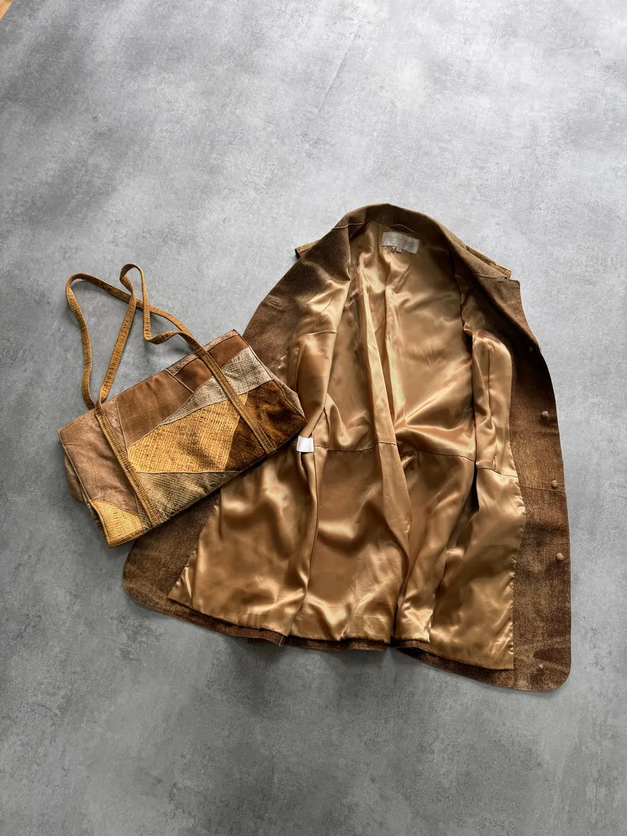 1990s Roberto Cavalli Leather Patchwork Jacket & Bag Set - Image 3