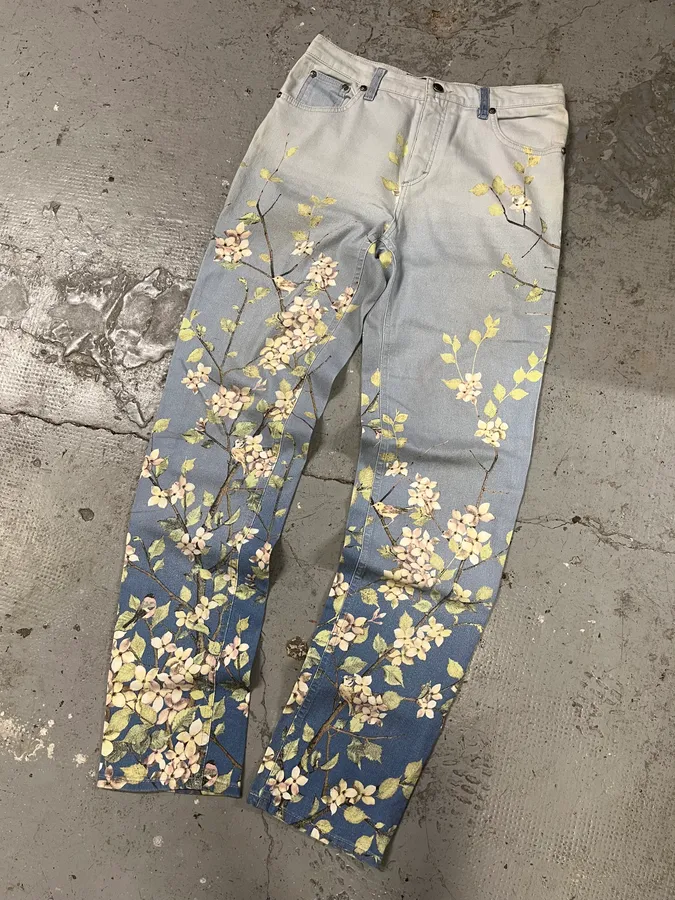 1990s Roberto Cavalli Medieval Calm Floral Pants - Image 5