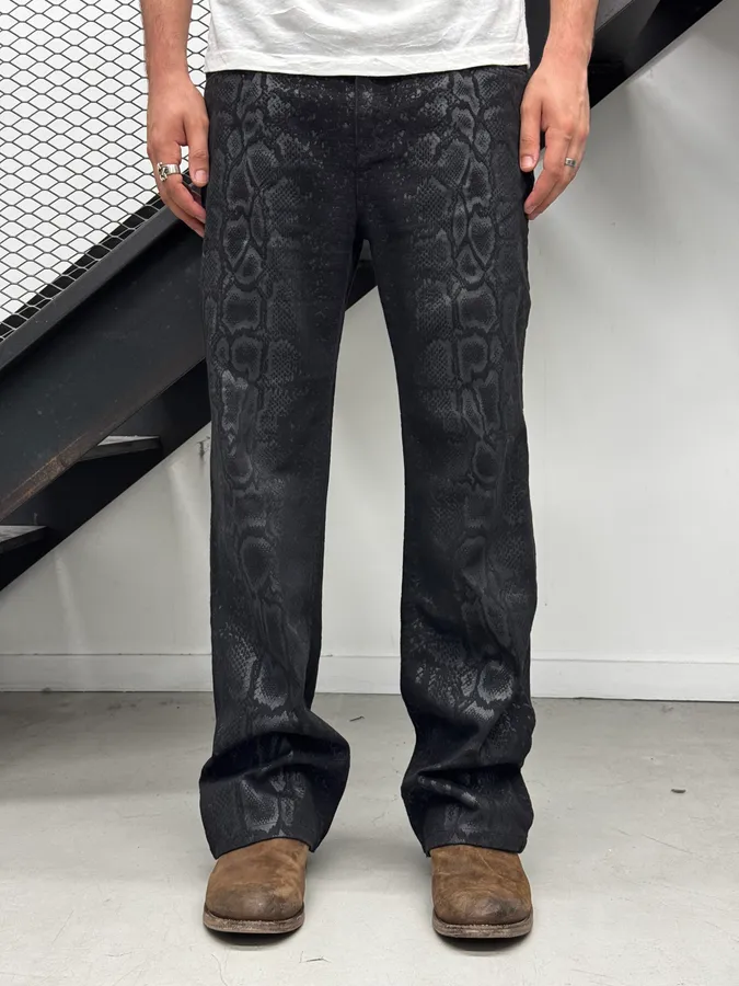 1990s Roberto Cavalli Python Effect Black Obscure Pants - Image 2