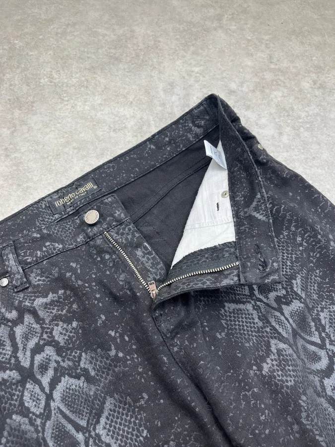 1990s Roberto Cavalli Python Effect Black Obscure Pants - Image 9