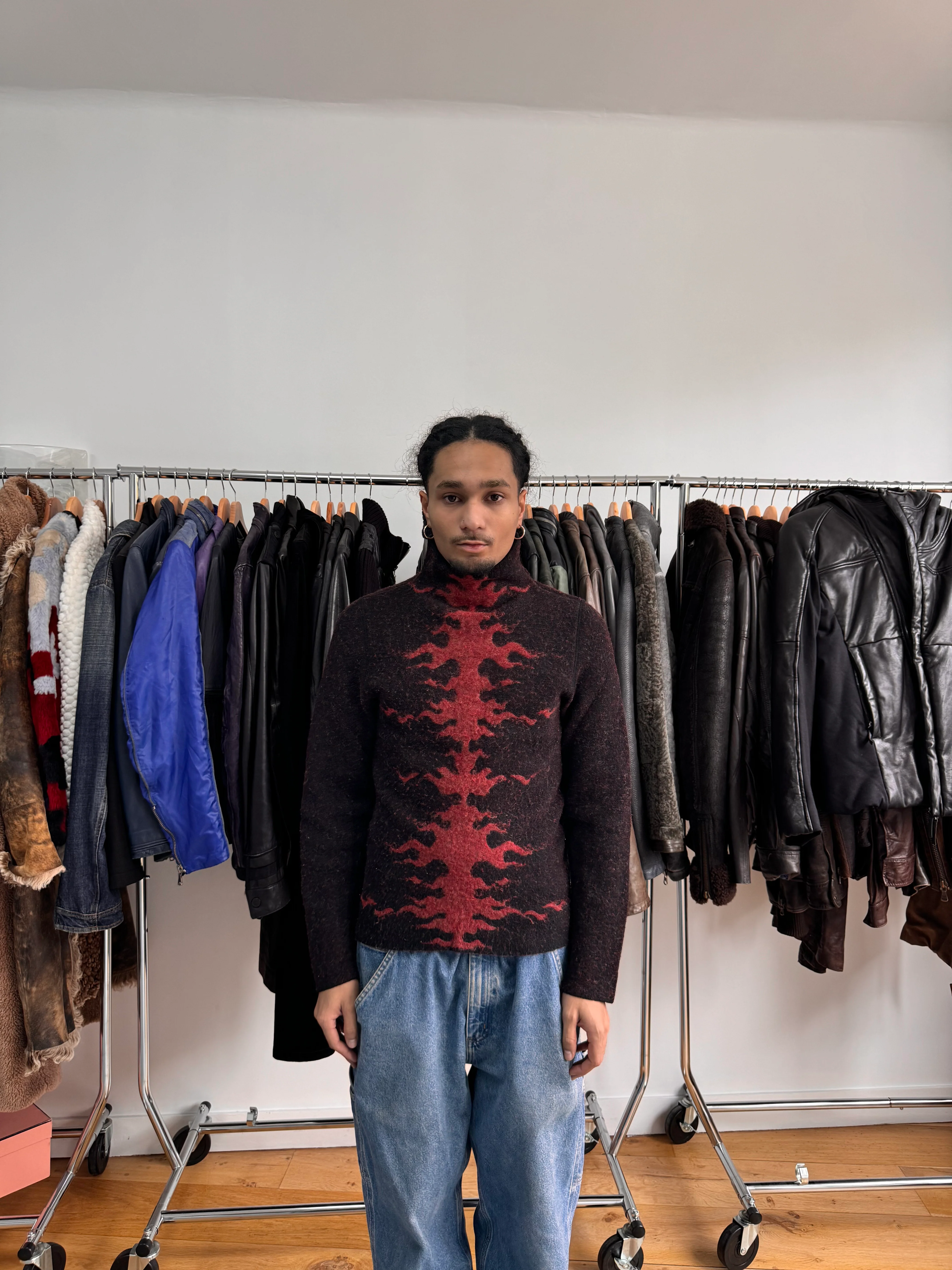 1990s Roberto Cavalli Red Fire High Neck Sweater (S/M) - Image 2