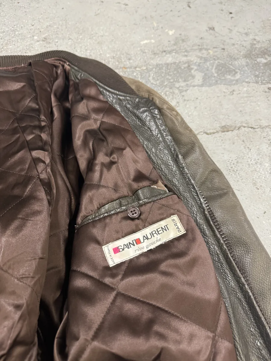 1990s Saint Laurent Rive Gauche Eroded Grey Leather Bomber Jacket - Image 10