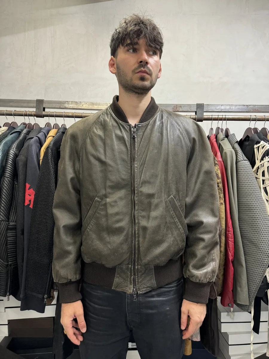 1990s Saint Laurent Rive Gauche Eroded Grey Leather Bomber Jacket - Image 3