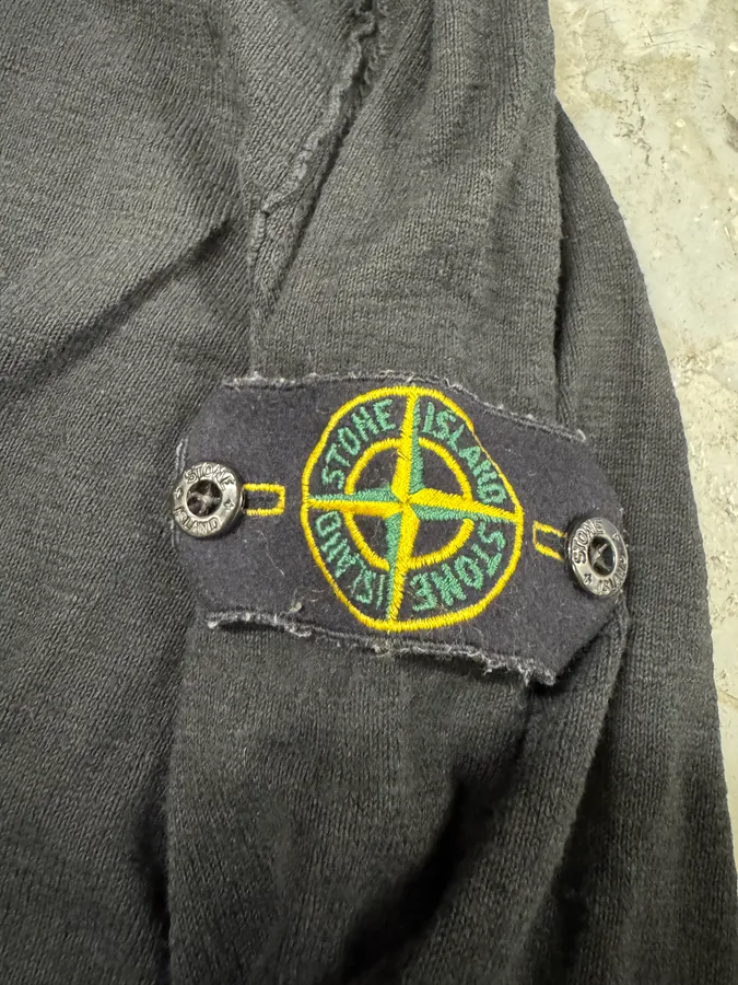 1990s Stone Island Black Polo Sweater - Image 3