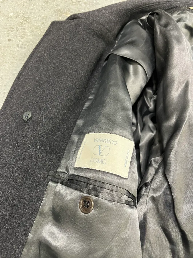 1990s Valentino Black Grey Wool Trench Coat - Image 7