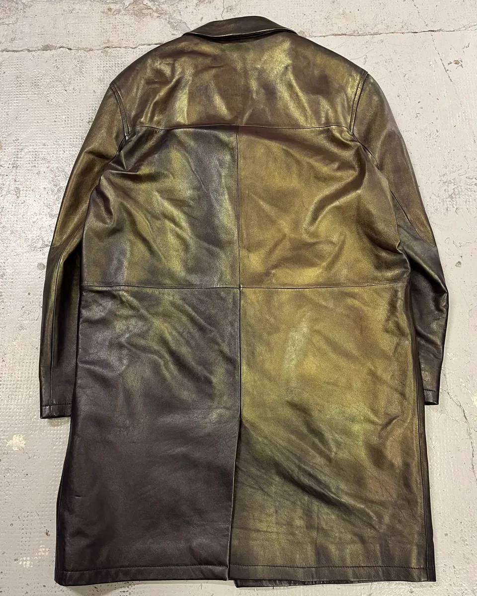1990s Versace Brown Metallic Gold Leather Coat - Image 7
