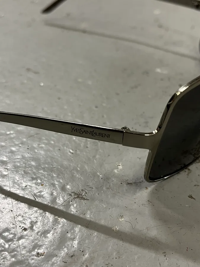1990s Yves Saint Laurent Black Metal Shield Sunglasses - Image 6