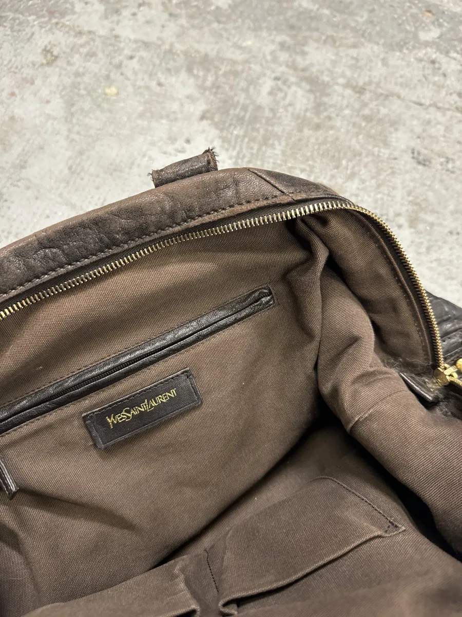 1990s Yves Saint Laurent Brown Y Grain Leather Bag - Image 15