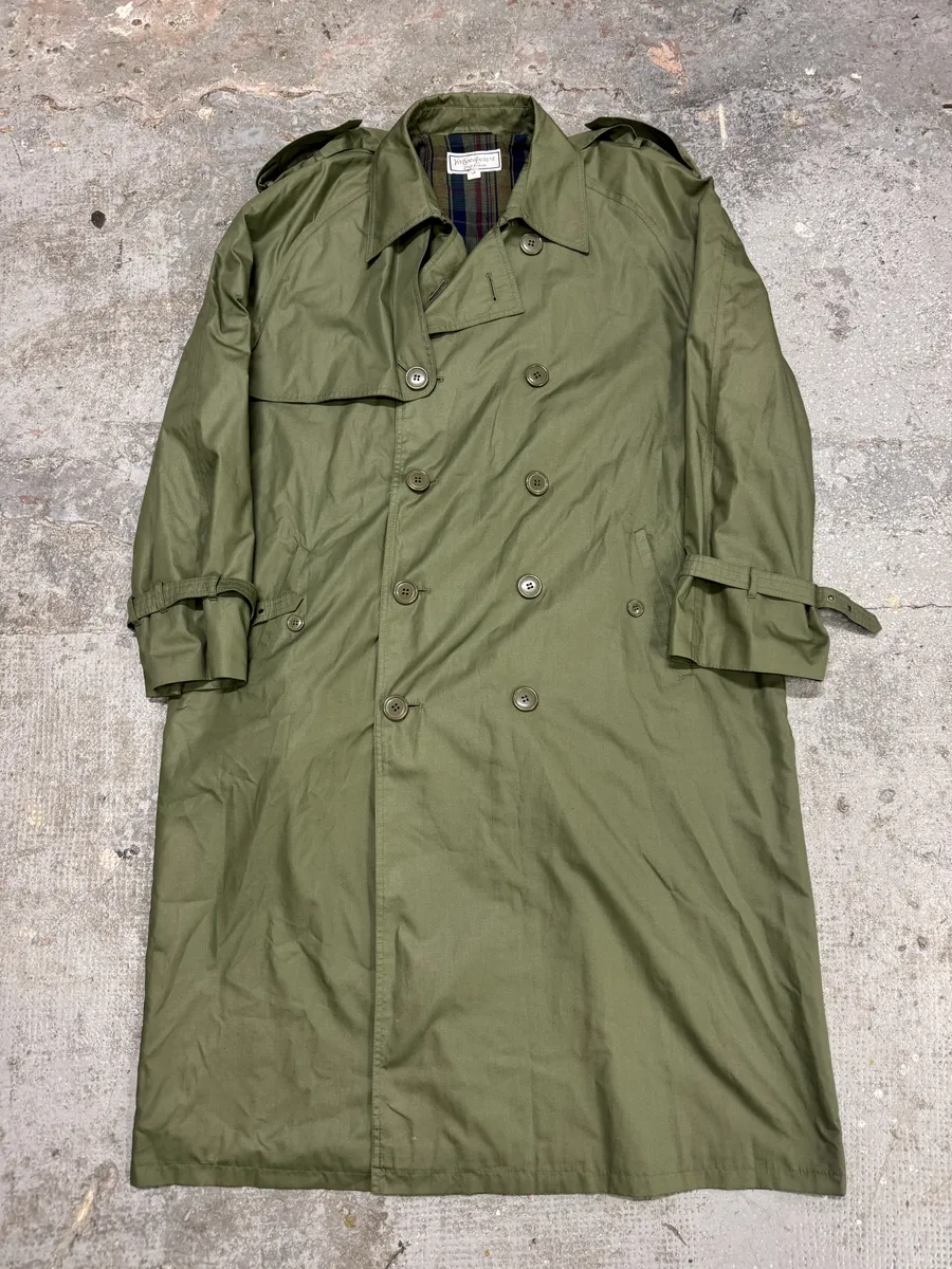 1990s Yves Saint Laurent Green Buttoned Trench Coat