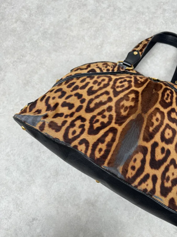 1990s Yves Saint Laurent Leopard Print Pony Hair Leather Handle Bag - Image 7