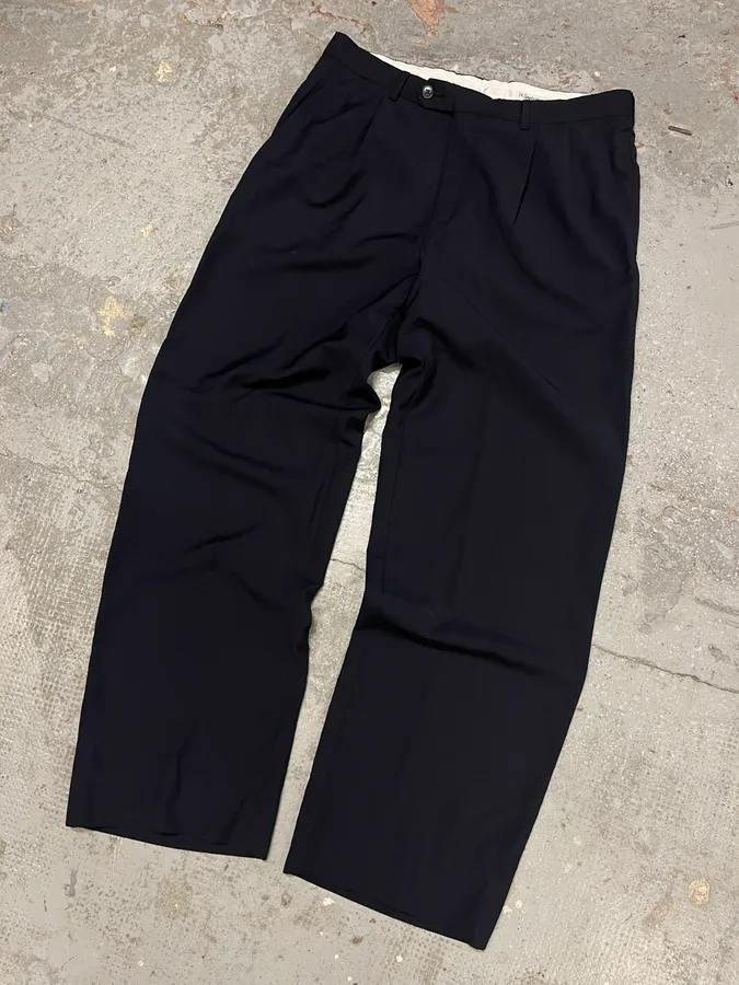 1990s Yves Saint Laurent Navy Wool Pants - Image 6