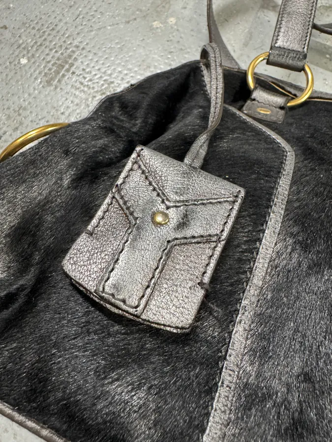 1990s Yves Saint Laurent Pony Hair Y Black Leather Handle Bag - Image 5