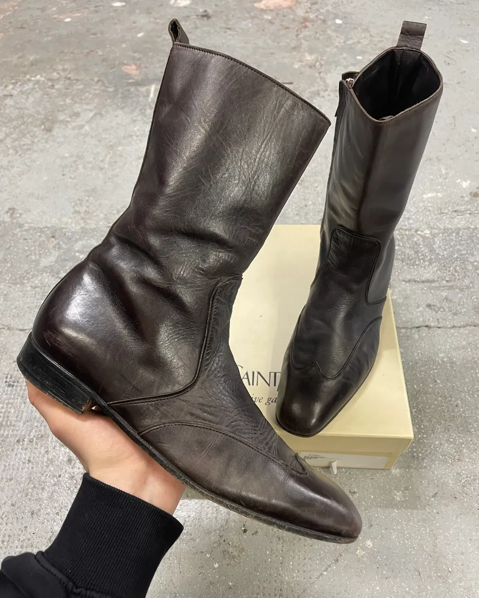 1990s Yves Saint Laurent Rive Gauche Black Leather Ankle Boots