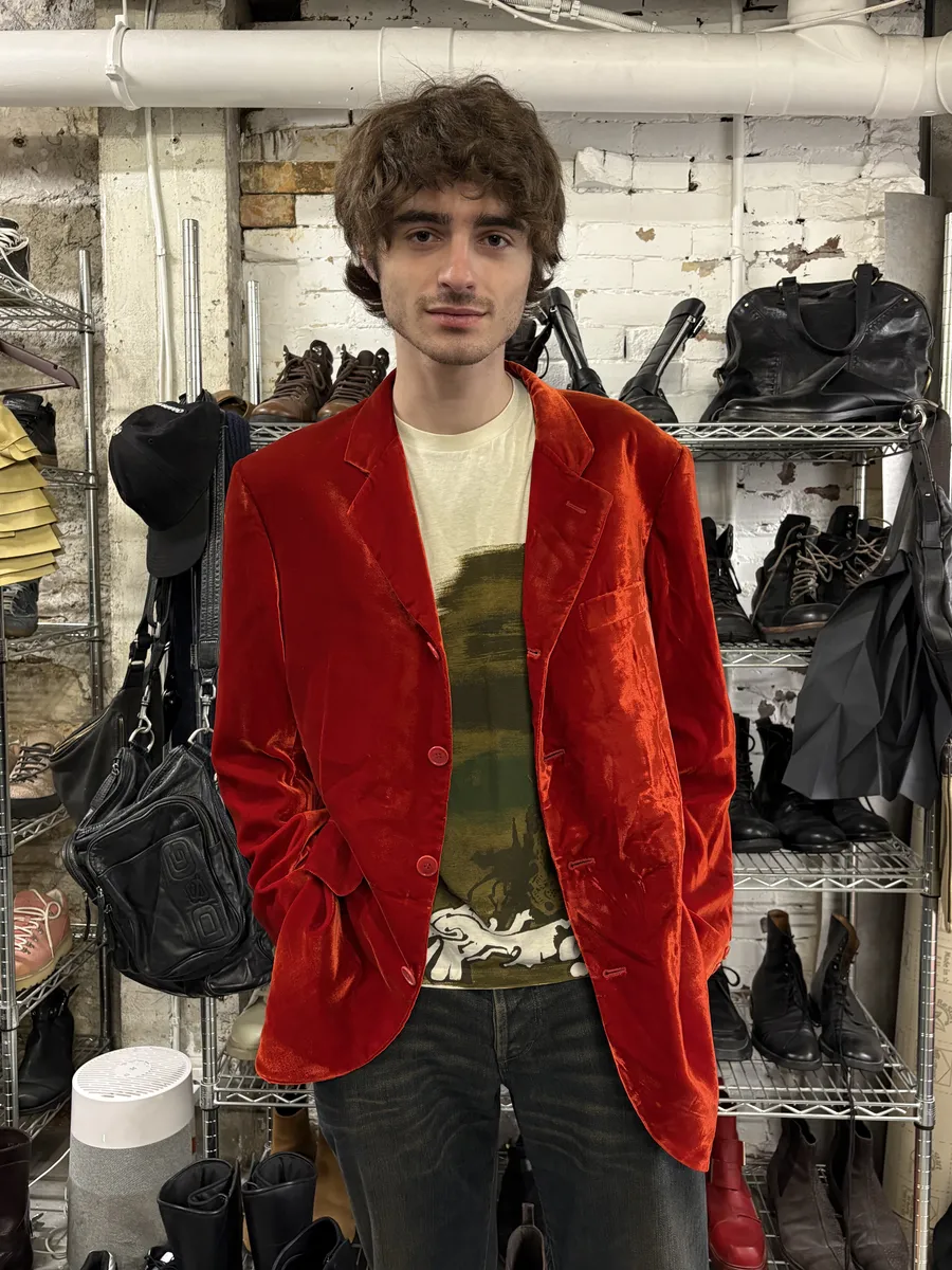 1990s Yves Saint Laurent Rive Gauche Velvet Red Suit Jacket - Image 3