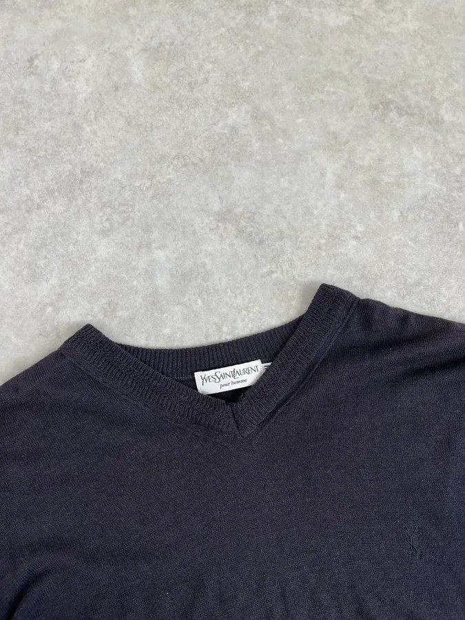 1990s Yves Saint Laurent Tern V Neck Distressed Sweater - Image 5
