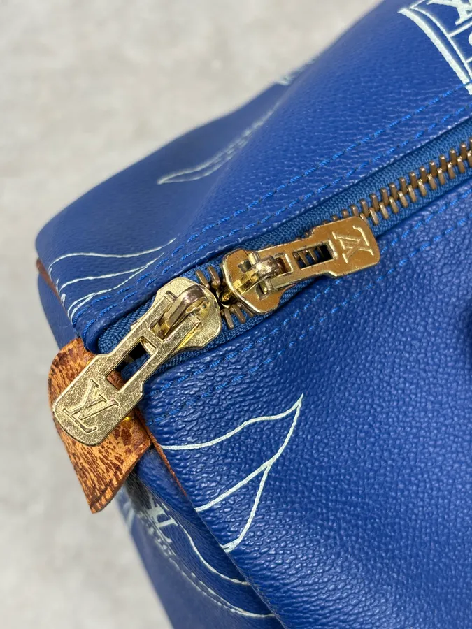1992 Louis Vuitton LV Cup Falgs Keepall 45 Blue Regatta Blue Leather Travel Bag - Image 14