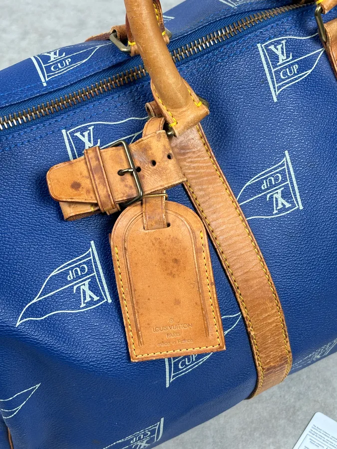 1992 Louis Vuitton LV Cup Falgs Keepall 45 Blue Regatta Blue Leather Travel Bag - Image 16