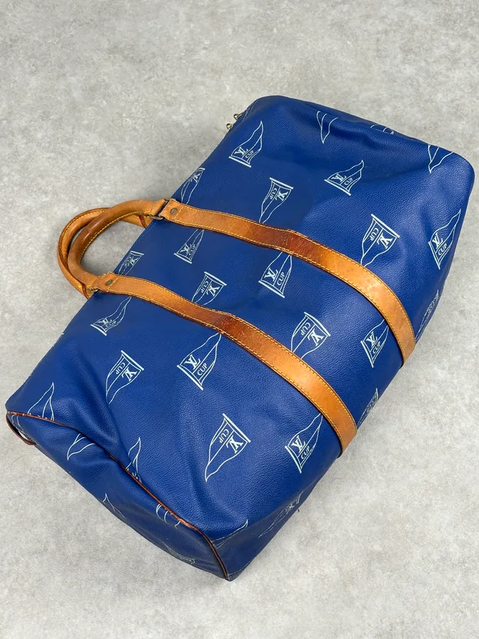1992 Louis Vuitton LV Cup Falgs Keepall 45 Blue Regatta Blue Leather Travel Bag - Image 8