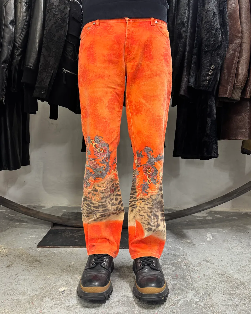 1998 Cavalli Fantasy World Orange Pants - Image 2