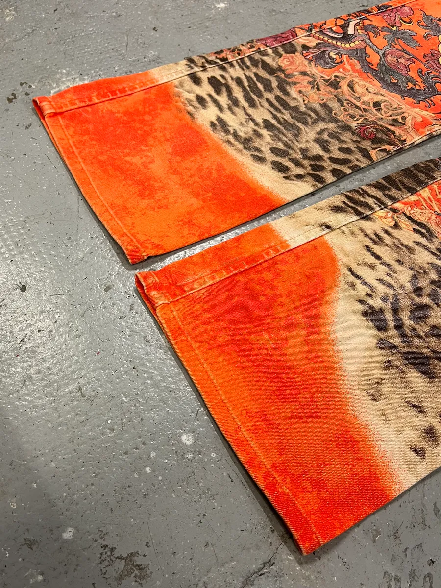 1998 Cavalli Fantasy World Orange Pants - Image 6