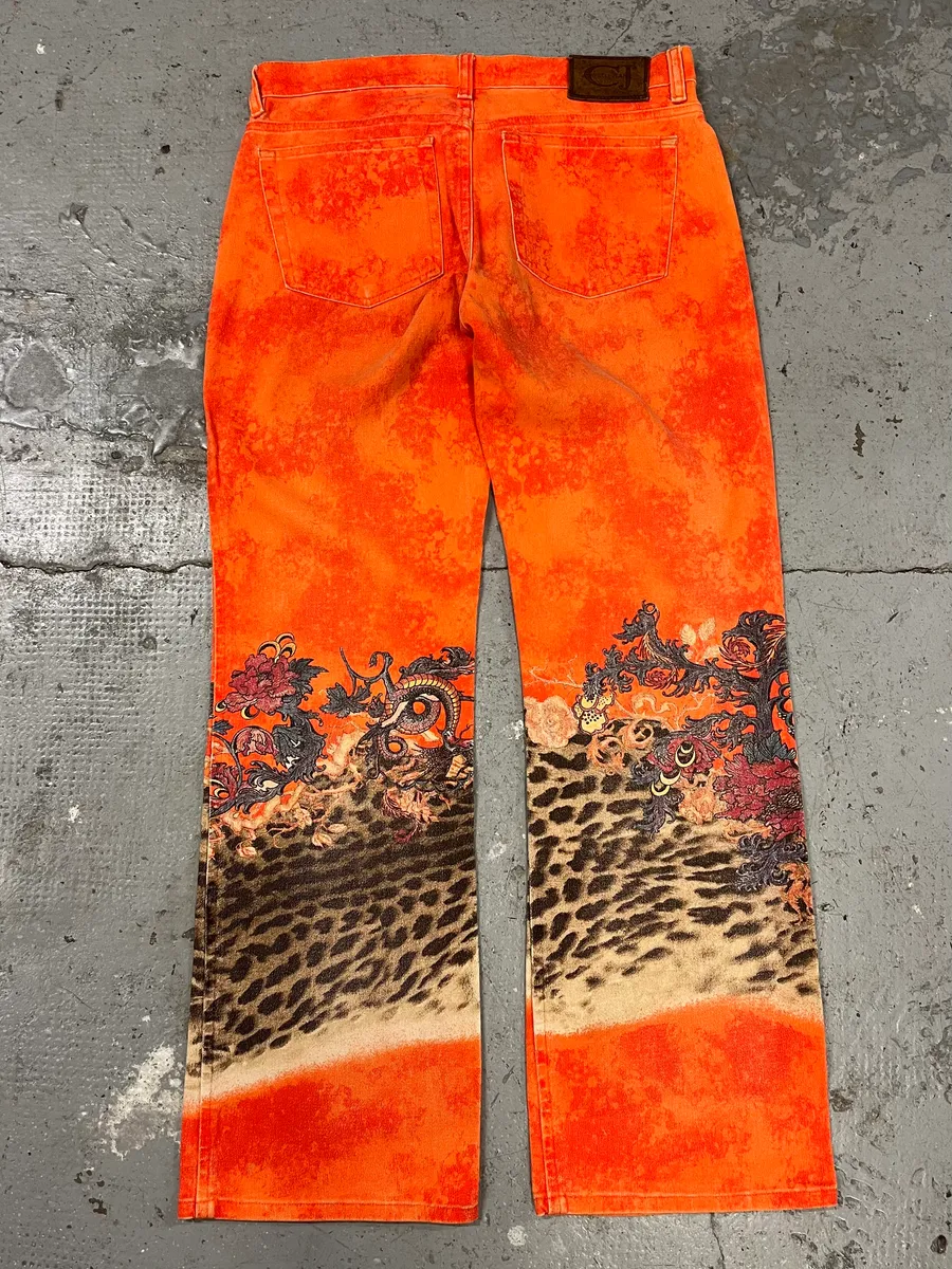 1998 Cavalli Fantasy World Orange Pants - Image 9