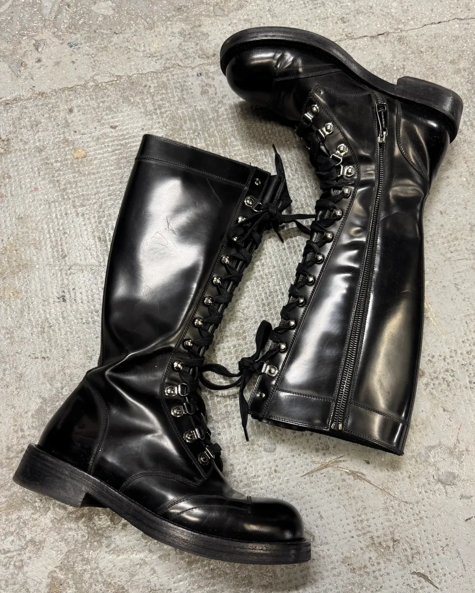 2000 Dolce & Gabbana Embellished Black Ankle Leather Boots