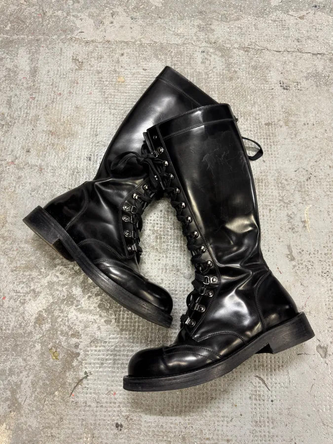 2000 Dolce & Gabbana Embellished Black Ankle Leather Boots - Image 2