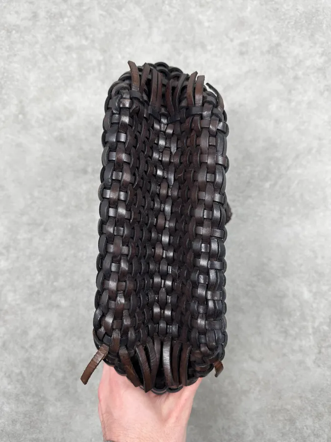 2000 Jean Paul Gaultier Woven Fringe Brown Leather Bag - Image 6