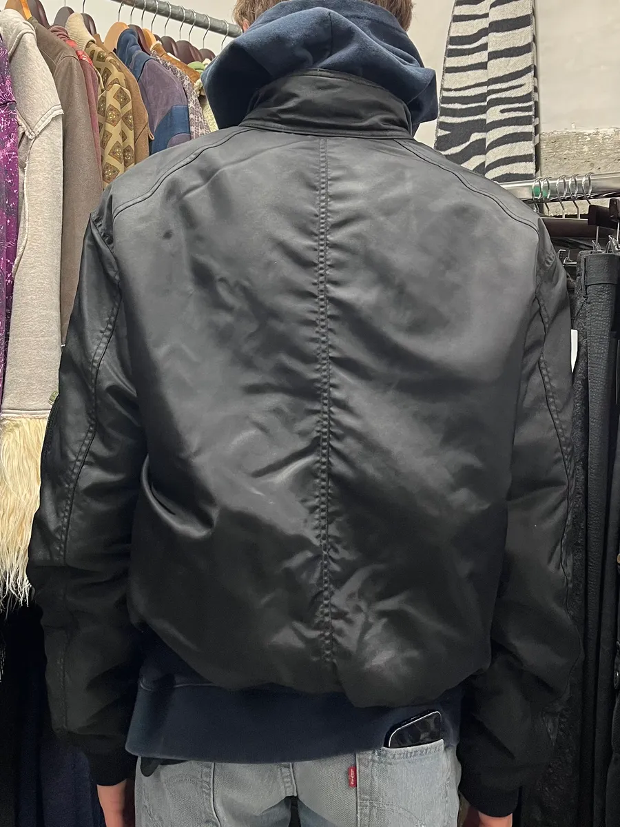 2000 s Armani Black Utility Faded Bomber Jacket - Image 3