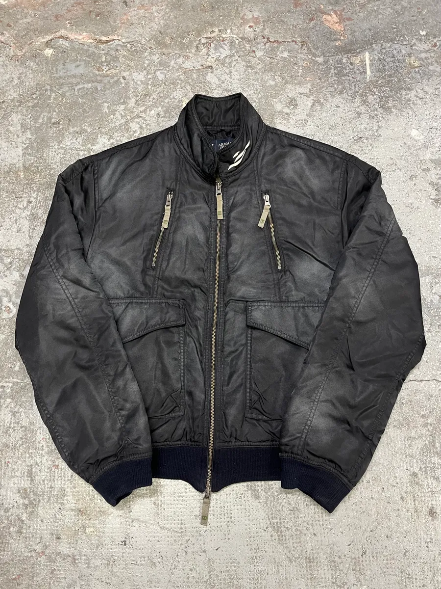 2000 s Armani Black Utility Faded Bomber Jacket - Image 4