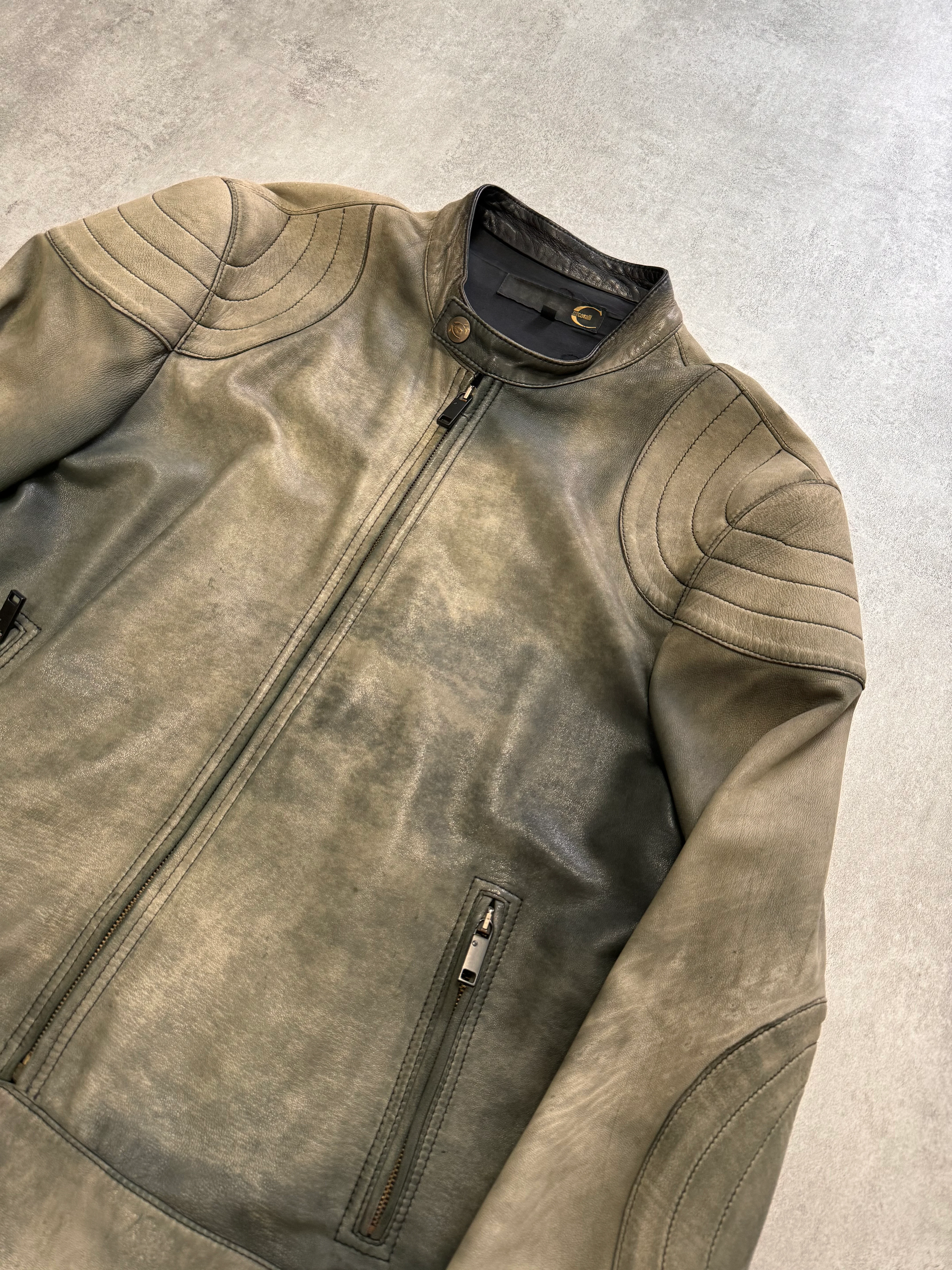 2000s Just Cavalli Biker Faded Leather Jacket (L) - Image 2