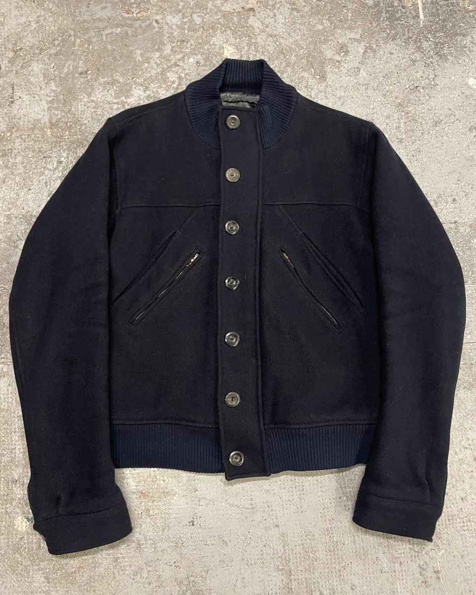 2000s Acne Studios Cropped Wool Buttoned Navy Jacket