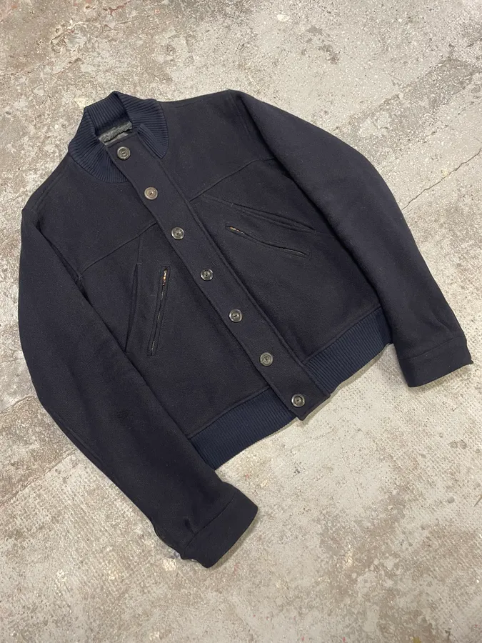 2000s Acne Studios Cropped Wool Buttoned Navy Jacket - Image 2