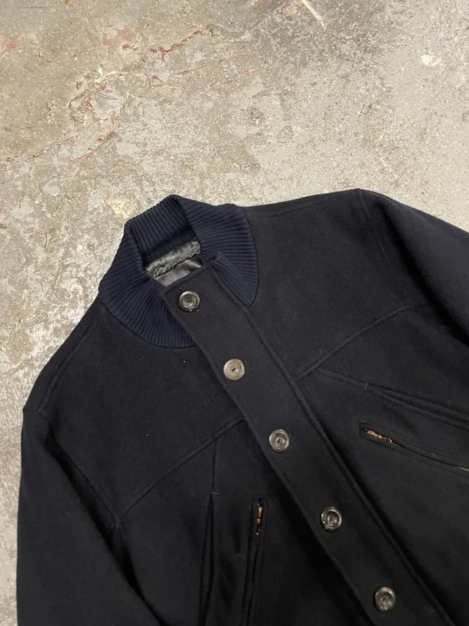 2000s Acne Studios Cropped Wool Buttoned Navy Jacket - Image 3