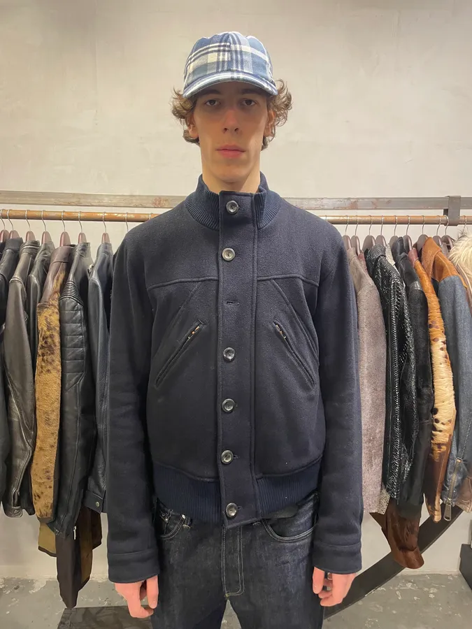 2000s Acne Studios Cropped Wool Buttoned Navy Jacket - Image 4
