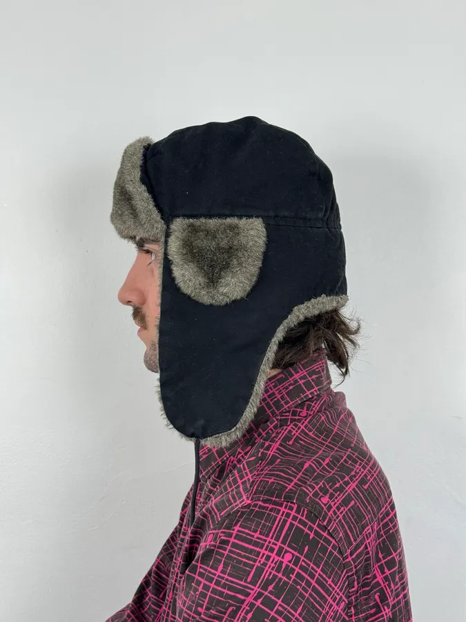 2000s Agnès B Black Fur Lined Chapka Hat - Image 3